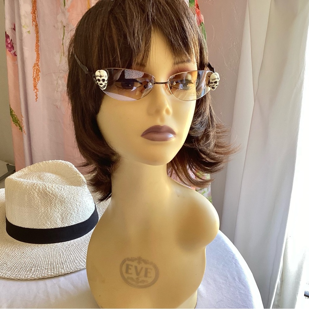 Rimless Skull Accent Sunglasses - Brown Tint